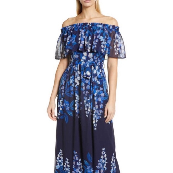 Eliza J Women's Floral Print Off The Shoulder Popover Maxi Dress - Picture 2 of 13